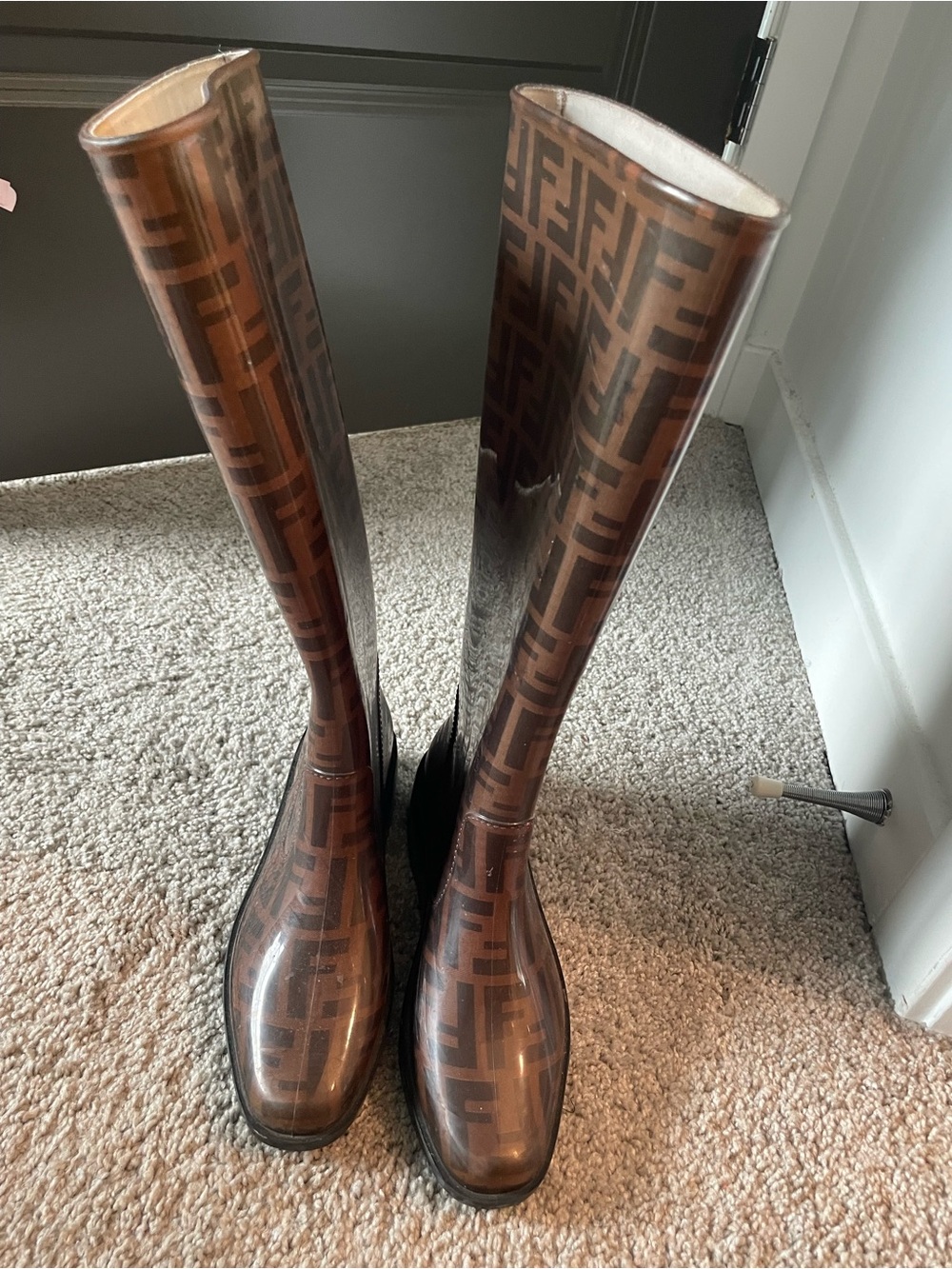 Fendi Brown Monogram Tall Rain Boots